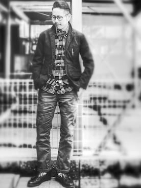 「Engineered Garments（エンジニアードガーメンツ）のアイテム（テーラードジャケット、ブラック系）」を使った、ノブさん（メンズ・173cm）の春コーディネート