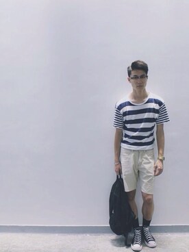「Addict CONVERSE（アディクト　コンバース）のアイテム」を使った、Aaron Pangさん（メンズ・174cm）の夏コーディネート
