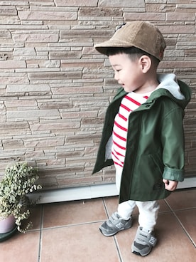 「コーデュロイキャップ」｜「アイテム（ミリタリージャケット）」を使った、kanwill44さん（キッズ・80cm）の秋コーディネート