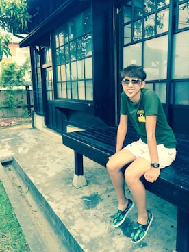 「アイテム（モカシン/デッキシューズ、グリーン系）」を使った、郭果さん（メンズ・174cm）の冬コーディネート