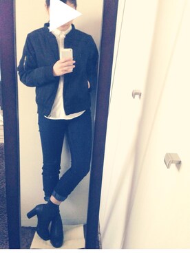 「ビジュー」｜「アイテム（ブルゾン）」を使った、Yanさん（レディース・158cm）の冬コーディネート