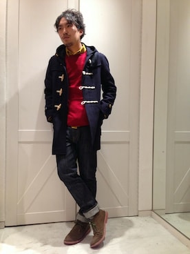 「メルトン」｜「アイテム（ダッフルコート）」を使った、戸村 泰輔さん（メンズ・172cm）の秋コーディネート