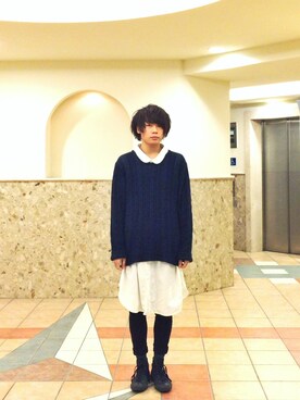 「アイテム（ワンピース/ドレス、ホワイト系）」を使った、りょーたさん（メンズ・169cm）の冬コーディネート
