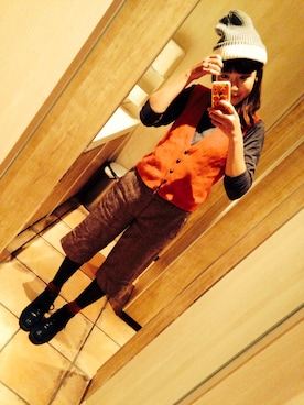 「BLUE BLUE（ブルーブルー）のアイテム（ニットキャップ/ビーニー）」を使った、miiさん（レディース・162cm）の冬コーディネート