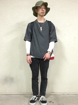 「eight（エイト）のアイテム」を使った、TAKA4さん（メンズ・170cm）の春コーディネート