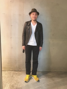 「アイテム（ライダースジャケット）」を使った、山崎永二さん（メンズ・168cm・30代）の秋コーディネート