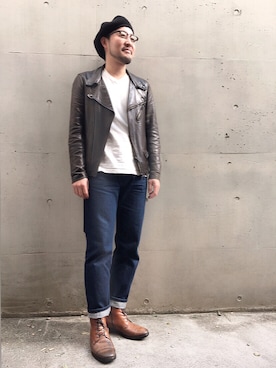 「アイテム（ハンチング/ベレー帽）」を使った、山崎永二さん（メンズ・168cm・30代）の秋コーディネート