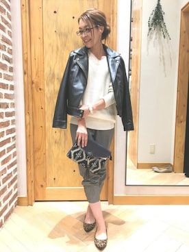 「ドルマン」｜「アイテム（ライダースジャケット）」を使った、tomoko fukudaさん（レディース・160cm）の秋コーディネート
