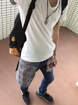 「BURBERRY BLACK LABEL（バーバリーブラックレーベル）のアイテム（Tシャツ/カットソー、ホワイト系）」を使った、shinさん（メンズ・171cm）の秋コーディネート