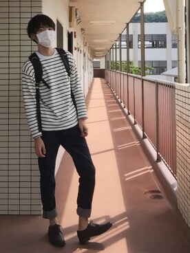「NANO universe（ナノユニバース）の米綿ドロップショルダーバスクTee（Tシャツ/カットソー、その他）」を使った、shinさん（メンズ・171cm）の秋コーディネート