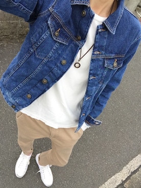 「ZARA（ザラ）のアイテム（デニムジャケット、ブルー系）」を使った、shinさん（メンズ・171cm）の秋コーディネート