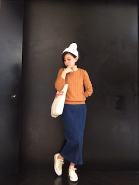 「アイテム（デニムスカート）」を使った、mutsumi mikiさん（レディース・156cm）の秋コーディネート