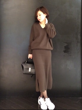 「アイテム（トップス、ブラウン系）」を使った、mutsumi mikiさん（レディース・156cm）の冬コーディネート