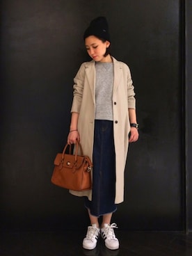 「アイテム（デニムスカート）」を使った、mutsumi mikiさん（レディース・156cm）の春コーディネート