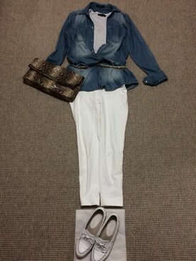 「パイソン柄」｜「アイテム（モカシン/デッキシューズ）」を使った、ばぼびさん（レディース・160cm）の秋コーディネート