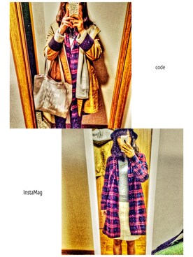 「UNIQLO（ユニクロ）のアイテム（シャツ/ブラウス、レッド系）」を使った、r!!chanさん（レディース・156cm）の冬コーディネート