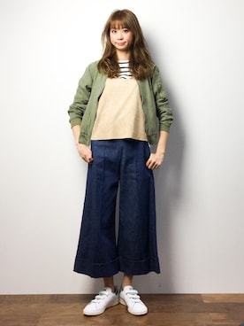 「RAY CASSIN（レイカズン）のアイテム（MA-1）」を使った、yukahinaさん（レディース・166cm）の春コーディネート
