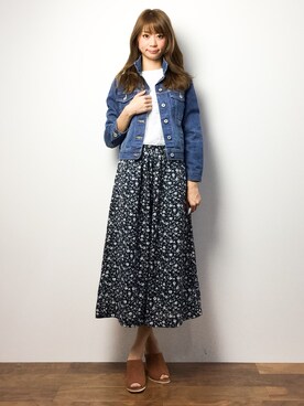 「SLOBE IENA（スローブイエナ）のセルヴィッチデニムブルゾン◆（デニムジャケット）」を使った、yukahinaさん（レディース・166cm）の春コーディネート