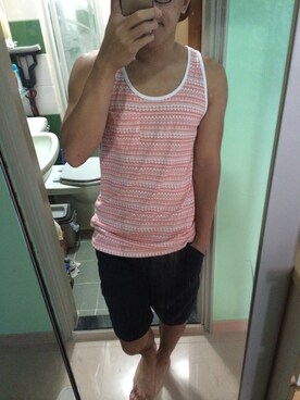 「PULL&BEAR（プルアンドベア）のアイテム（タンクトップ）」を使った、likaiyinさん（メンズ・165cm）の夏コーディネート