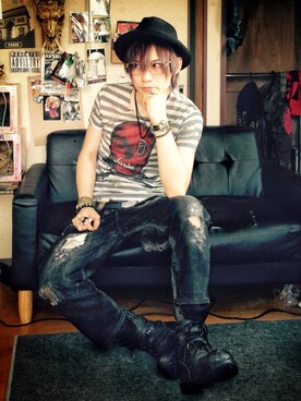 「ボーダーTシャツ」｜「アイテム（福袋/福箱）」を使った、ユウキチさん（メンズ・172cm）の夏コーディネート