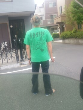 「PUNK DRUNKERS（パンクドランカーズ）のアイテム（Tシャツ/カットソー、グリーン系）」を使った、ナムルさん（メンズ・180cm）の春コーディネート
