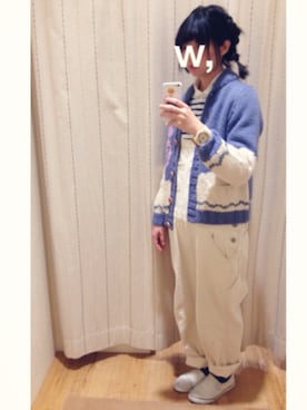 「カウチンセーター」｜「アイテム（アナログ腕時計）」を使った、W,さん（レディース・162cm）の冬コーディネート