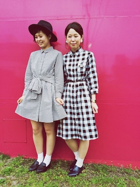 「ジーユー」｜「アイテム（シャツワンピース）」を使った、あいさん（レディース・163cm）の春コーディネート