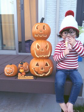 「halloween」｜「アイテム（ニットキャップ/ビーニー）」を使った、Anjuさん（キッズ・90cm）の秋コーディネート