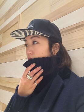 「シック」｜「アイテム（キャップ）」を使った、森田文菜さん（レディース・163cm）の冬コーディネート