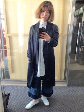 「パジャマ」｜「アイテム（その他アウター）」を使った、森田文菜さん（レディース・163cm）の春コーディネート