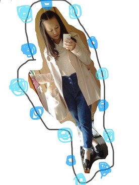 「ハイウエストサスツキパンツ
（デニムパンツ、ブルー系）」を使った、うにさん（レディース・156cm）の春コーディネート