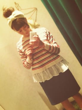 「デニムタイトスカート（デニムスカート、ブルー系）」を使った、うにさん（レディース・156cm）の春コーディネート