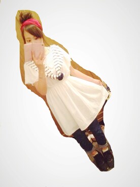 「ハイウエストサスツキパンツ
（デニムパンツ、ブルー系）」を使った、うにさん（レディース・156cm）の夏コーディネート