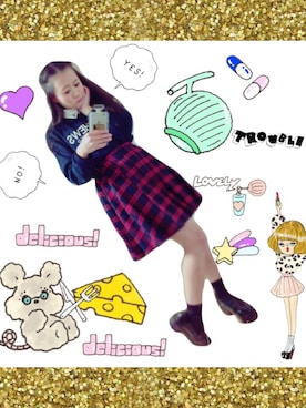 「RETRO GIRL（レトロガール）のプリーツスカート
（スカート、レッド系）」を使った、うにさん（レディース・156cm）の冬コーディネート