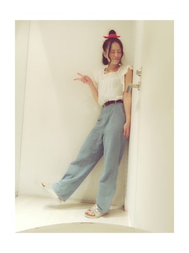 「RETRO GIRL（レトロガール）のアイテム（シャツ/ブラウス、ホワイト系）」を使った、うにさん（レディース・156cm）の夏コーディネート