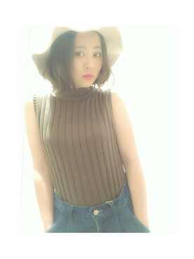 「RETRO GIRL（レトロガール）のアイテム（ニット/セーター、グリーン系）」を使った、うにさん（レディース・156cm）の夏コーディネート