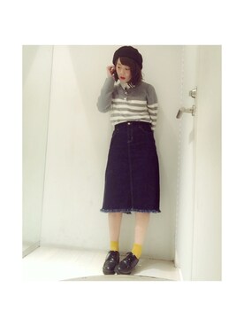 「RETRO GIRL（レトロガール）のアイテム（ニット/セーター、グレー系）」を使った、うにさん（レディース・156cm）の秋コーディネート