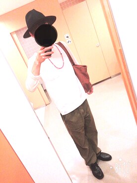 「GLOBAL WORK（グローバルワーク）のフェルトロングブリムハット/705078（ハット）」を使った、@Atsu@さん（メンズ・173cm）の夏コーディネート