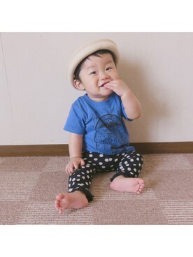 「COMME CA DU MODE（コムサデモード）のアイテム（帽子）」を使った、RKさん（キッズ・70cm）の夏コーディネート