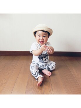 「COMME CA DU MODE（コムサデモード）のアイテム（帽子）」を使った、RKさん（キッズ・70cm）の夏コーディネート