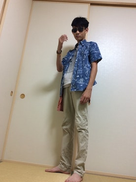 「havaianas（ハワイアナス）のアイテム（ライダースジャケット）」を使った、KAJUNSEIさん（メンズ・175cm）の夏コーディネート