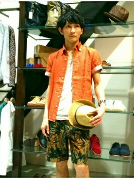 「HAMNETT（ハムネット）のアイテム（帽子）」を使った、naoki kimuraさん（メンズ・171cm）の夏コーディネート