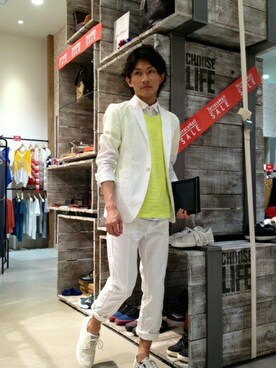 「KATHARINE HAMNETT LONDON （キャサリンハムネットロンドン）のアイテム（ジャケット/アウター）」を使った、naoki kimuraさん（メンズ・171cm）の夏コーディネート