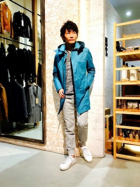 「サマーニット」｜「アイテム（ステンカラーコート）」を使った、naoki kimuraさん（メンズ・171cm）の冬コーディネート