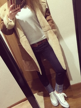 「アイテム（ムートンコート）」を使った、®️さん（レディース・152cm・20代）の冬コーディネート