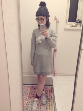 「くつした」｜「アイテム（ニットキャップ/ビーニー）」を使った、chiharu さん（レディース・150cm）の秋コーディネート