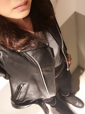 「風邪っぴき」｜「アイテム（ライダースジャケット）」を使った、To oＯoＯさん（レディース・171cm）の秋コーディネート