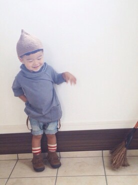 「西松屋（ニシマツヤ）のアイテム（ブーツ、ブラウン系）」を使った、はるぼーさん（キッズ・120cm）の秋コーディネート