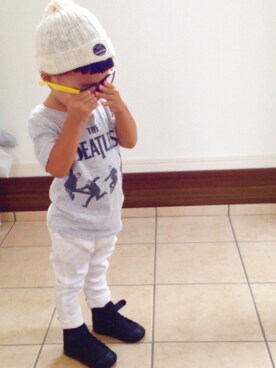 「BREEZE（ブリーズ）のサマーニット帽（ニットキャップ/ビーニー、ホワイト系）」を使った、はるぼーさん（キッズ・120cm）の秋コーディネート