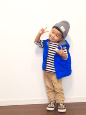 「無印良品（ムジルシリョウヒン）のアイテム（Tシャツ/カットソー、ホワイト系）」を使った、はるぼーさん（キッズ・120cm）の秋コーディネート